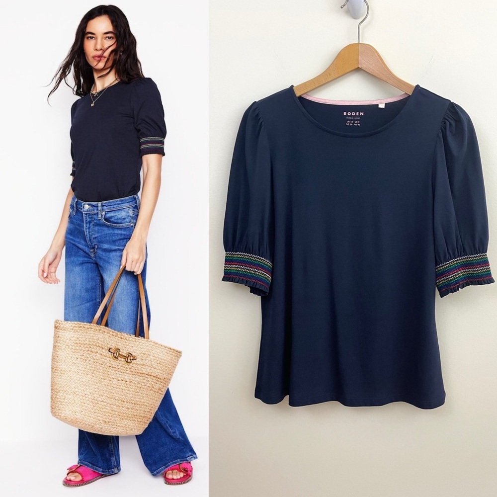 Boden Smocked Cuff Short sleeve top, EUC